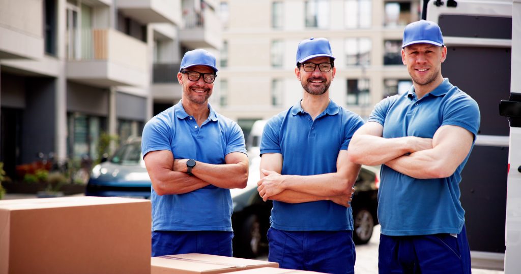 Three men from our team standing in front of boxes, representing Pro Property Cleanouts